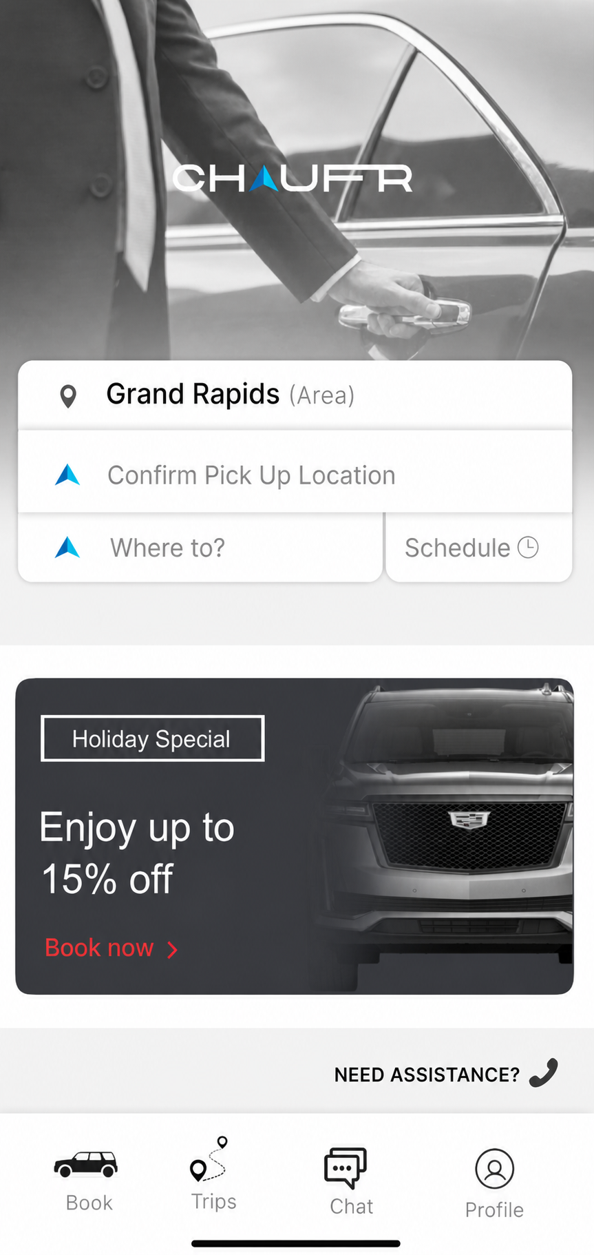 Chaufr ride app preview screen